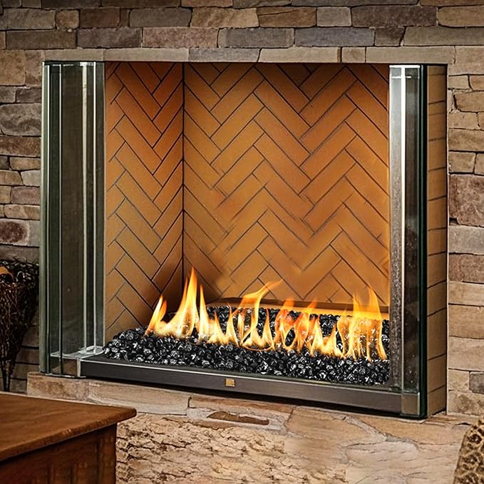 Skyflame 10-Pound Fire Glass Diamonds for Fire Pit Fireplace Landscaping, 1/2 Inch Reflective Glass Fire-Diamonds, Onyx Black