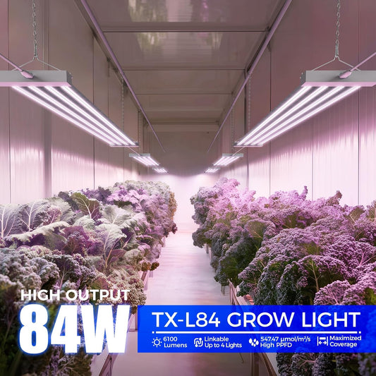 Barrina TX-L84 4FT LED Grow Light, 84W, 4 Panels Wider Coverage, Full Spectrum, High PPFD, Super Bright, Linkable, Hanging Fixture, Plant Stand with Grow Light for Indoor, Seeding, 1 Pack