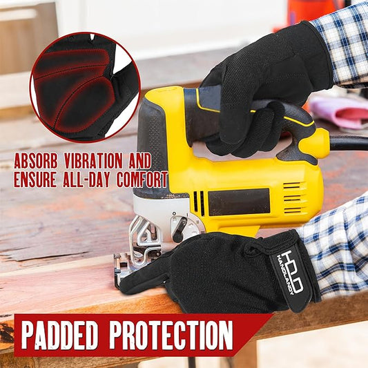 HANDLANDY Work Gloves for Men & Women, Utility Mechanic Working Gloves Touch Screen, Flexible Yard Work Gloves
