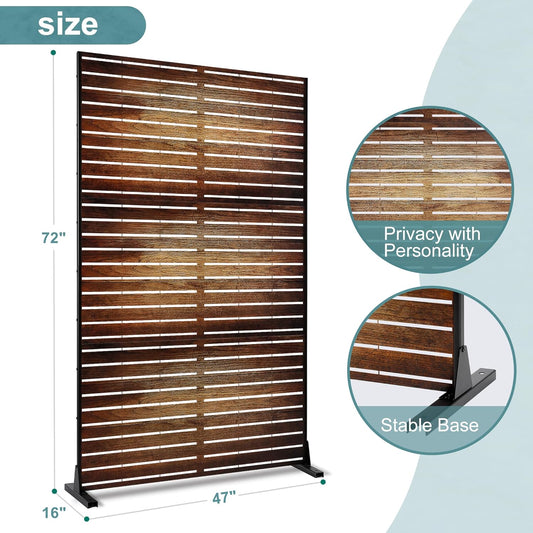 Metal Privacy Screen Outdoor Freestanding Privacy Wall Panels and Decorative Patio Dividers,Crafted from Steel with Sun-Proof Design,Ideal for Patio,Garden,72" H×47" L(Wooden&Vintage-3 Panels
