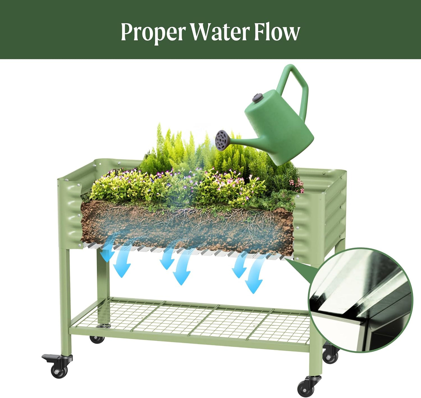 Rolling Elevated Raised Garden Bed-V Series, 2' x 6' Garden Beds with Legs & Storage Rack for Patio & Porch, 1000 Lbs Weight Capacity, Outdoor Planter Box for Vegetables Flower Herbs, Pearl White