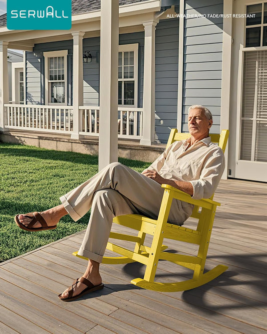 SEWALL HDPE Rocking Chair, Oversized Outdoor Rocking Chair for Adults, Patio Rocker for Porch, Yellow