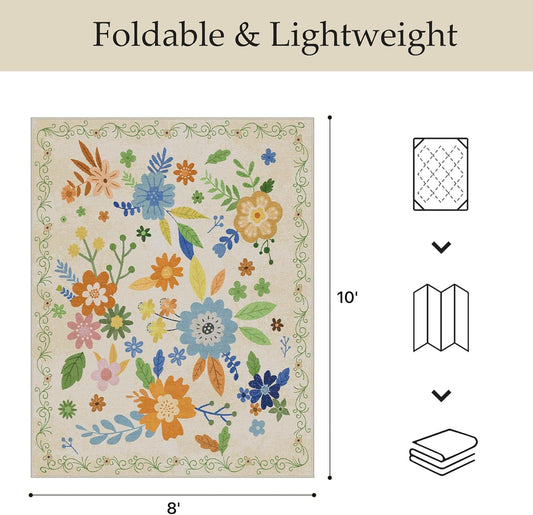 GENIMO Indoor Outdoor Area Rug 8' X 10' Waterproof, Washable Door Mat Non Shedding, Easy Cleaning Floral Outdoor Carpet for Patio, Entryway, Porch, Bathroom, Living Room, Bedroom, Backyard