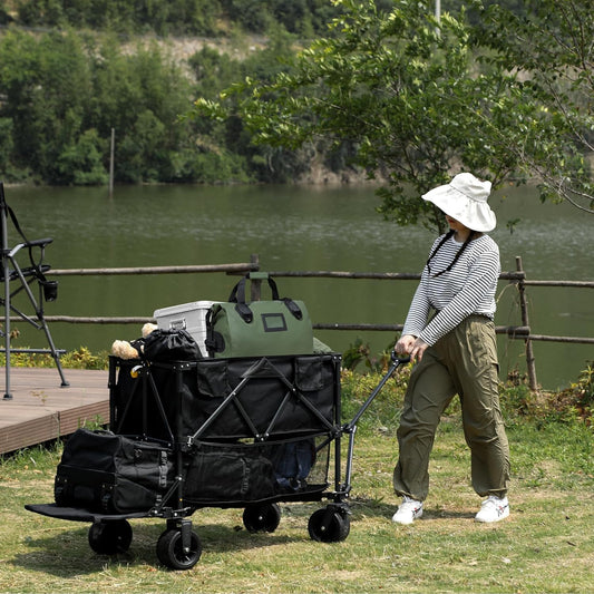 REDCAMP Large Collapsible Double Decker Wagon, 450lbs Heavy Duty 53" L Extra Long Extender Wagon Cart with All-Terrain Big Wheels for Camping, Shopping, Outdoor Sport