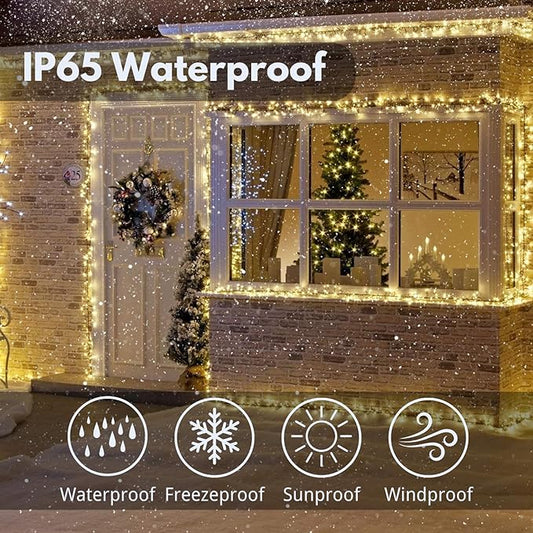 Upgrade 2Pack 200LED Solar String Lights for Outside, 66FT Solar Christmas String Lights Outdoor with 8 Modes, IP65 Waterproof Outdoor Twinkle Light, Garden Xmas Tree Christmas Decoration, Warm White