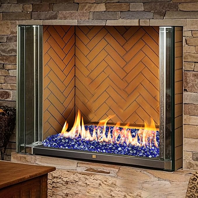 Skyflame 10-Pound Fire Glass Diamonds for Fire Pit Fireplace Landscaping, 1/2 Inch Reflective Glass Fire-Diamonds, Cobalt Blue