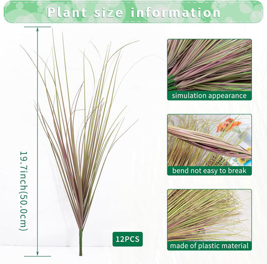 12Pcs Artificial Grass Plants, Faux Shrubs Wheat Grass, Artificial Tall Grass Fake Plants for Outdoor Decor,Artificial Greenery Stems Weed for Room Indoor Home Decor(Light Purple)