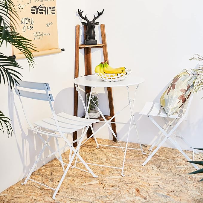 Grand patio 3-Piece Folding Bistro Set, 2 Chairs and 1 Table, Weather-Resistant Outdoor/Indoor Conversation Set for Patio, Yard, Garden-White