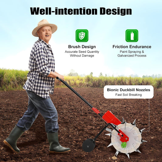 Manual Seeder,Garden Hand-Push Seeding Machine Walk-Behind Row Crop Planter Roller Seeding Hand Push Seeder for Soy Peanut Corn Cotton Soybean (10 Nozzles)
