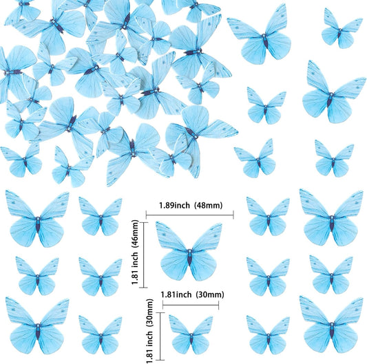 Ephlyn 72Pcs Edible Butterfly Cupcake Toppers 3D Realistic Butterfly Cake Picks Cute Cupcake Decorations for Baby Shower Theme Boys Girls Birthday Party Decorations Blue