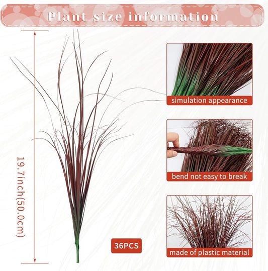 36Pcs Artificial Grass Plants, Faux Shrubs Wheat Grass, Artificial Tall Grasses Fake Plants for Outdoor Decor,Artificial Greenery Stems Weed for Room Indoor Home Decor(Red)