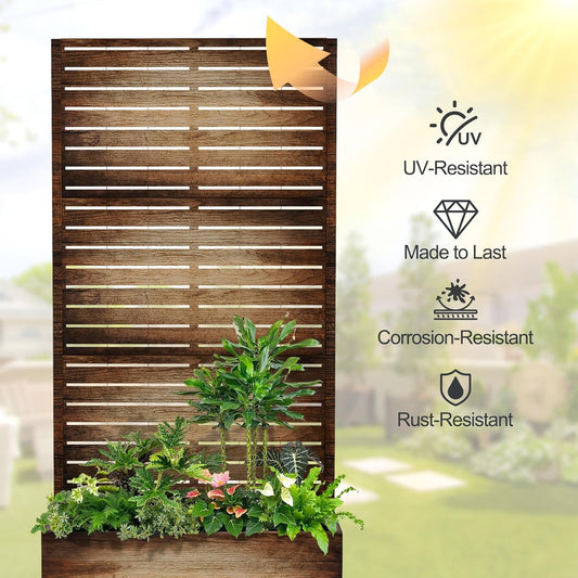 Raised Garden Bed with Trellis and Wheels,73"x35"x16" Metal Raised Garden Bed,Vintage Wood Finish Metal Planter with Climbing Trellis for Vines & Vegetables