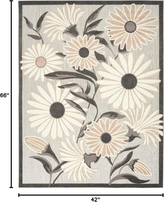 Nourison Home Aloha Indoor-Outdoor Beige 3'6" x 5'6" Area Rug, Easy Cleaning, Non Shedding, Bed Room, Living Room, Dining Room, Kitchen (4x6)