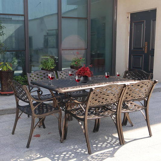 Rectangle Patio Table 59" Cast Aluminum Patio Dining Table with 2.56" Umbrella Hole, Weather-Resistant Outdoor Dining Table for 6-8 Person, Balcony Garden Table 59" x 35.5" x 29", Bronze