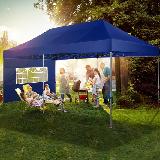 COBIZI 10x20 Pop up Canopy Tent Heavy Duty with 6 Sidewalls, Easy Set-up Commercial Outdoor Party Tent, 100% Waterproof Wedding Gazebo, 3 Height Adjustable with Wheeled Bag, Dark Blue