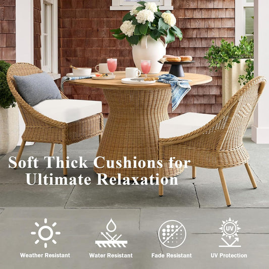Outdoor Chair Cushions Set of 2, Waterproof Foam Patio Seat Cushions with Ties for Garden Sofa & Dining Furniture, 3-Year Color Fastness, 18x18x3 Inch, Beige
