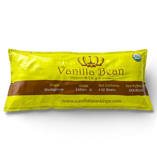 1/4 LB Organic Madagascar Vanilla Beans - Whole Extract Grade B Pods for Baking, Homemade Extract, Brewing, Coffee, Cooking - 4 Ounces