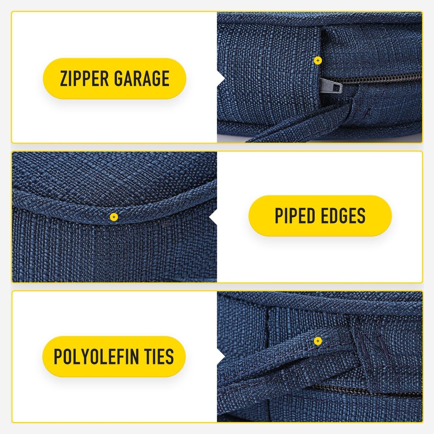 SUNROX Gel Memory Foam Chair Cushions, FadeShield Water-, Stain-Resistant Durable Reversible Seat Cushion Pads with Ties for Indoor/Outdoor Kitchen Dining Office 17"x16" Set of 2, Navy