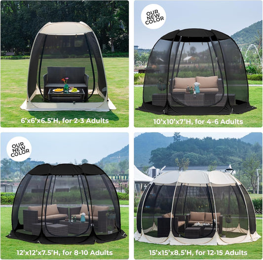 Alvantor Screen House Gazebo, 6-10-15 Person Pop Up Igloo Screened Canopy Tent with Mosquito Netting Sides, Instant UV Resistant Sun Shelter for Garden, Patio, Backyard