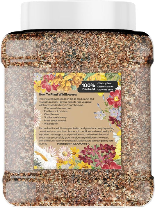 Midwest Wildflower Seeds Regional Mix - Organic, Non-GMO - 100% Pure Seed - 21 Different Wildflowers Seeds of Annual and Perennial, 1 LB Tub