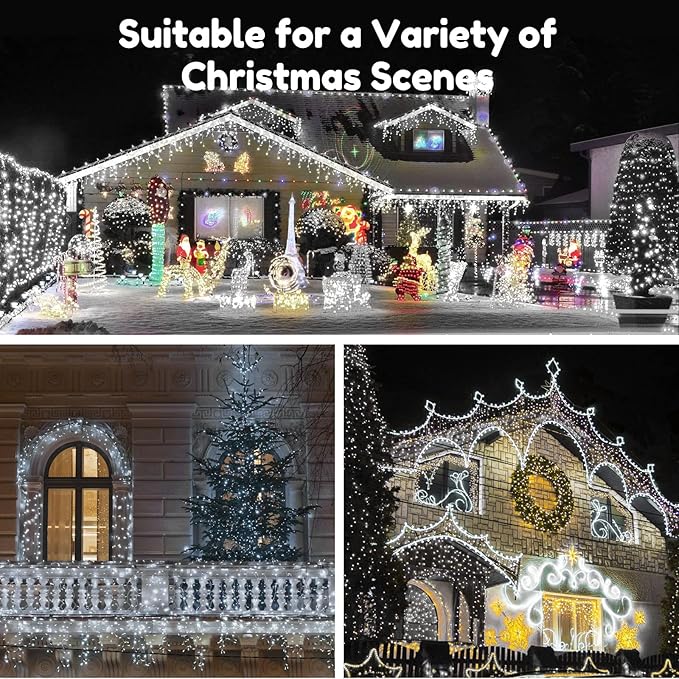 BlcTec Christmas Lights Indoor Outdoor, 300 LED 108FT Bright Christmas String Lights with 8 Modes, Connectable Plug, Waterproof, UL Listed and Timer, Suitable for Xmas Party Decorations, Cool White