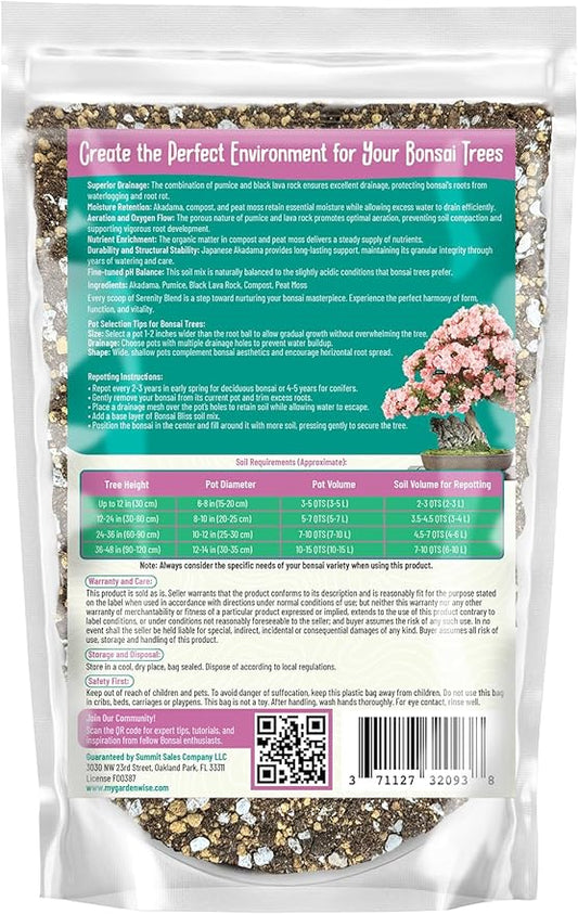 Serenity Blend Bonsai Soil Mix – Moisture-Retentive & Organic for Flowering, Fruiting, and Tropical Bonsai Trees – Handcrafted in The USA with Akadama & Compost (2 quarts)