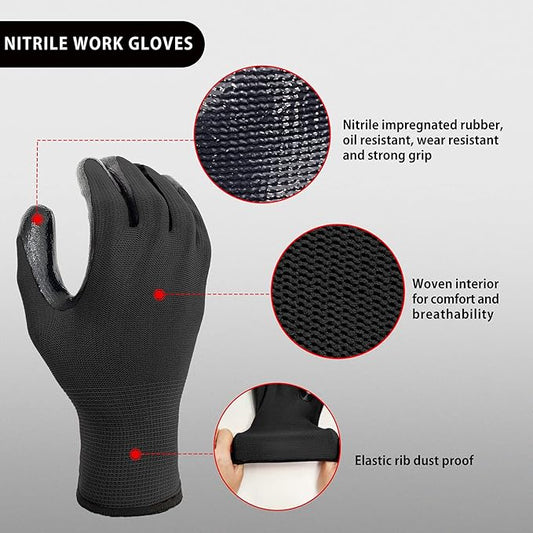 Evridwear Nitrile Coated Work Gloves,Superior Oil Resistance with Grip for Men Women Automotive,Gardening, Mechanic