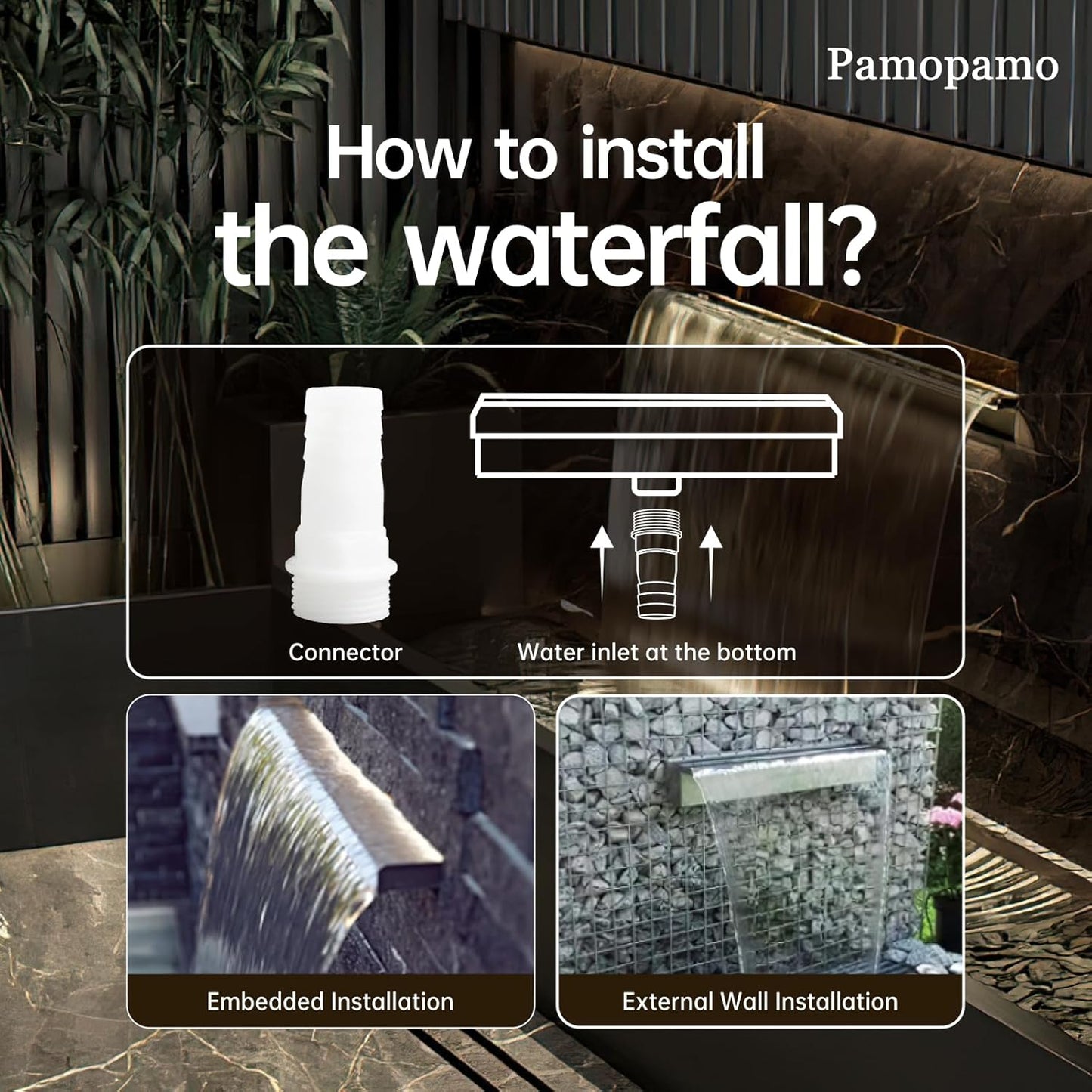 Pond Waterfall Spillway Stainless Steel Pool Fountain, APP Control LED Lighted Waterfalls Kit, Outdoor Water Flow Waterfalls Kit for Garden Patio Koi Pond Decoration-23.6"x7.8"x3.9"