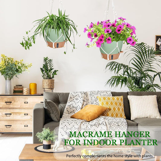 10 Inch Hanging Planters for Indoor Plants, 2 Pack Self Watering Hanging Baskets Flower Pots with Drainage Hole, Visual Reservoir & 2 Kinds of Plant Hanger for Outdoor Garden Home Decor