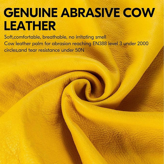 Vgo... Safety Work Gloves Men,Extra-long Cuff Thornproof,Premium Cow Grain Leather,Anti-abrasion, Anti-Impact,Gardening(1 Pair,Size M, Gold, CA9659)