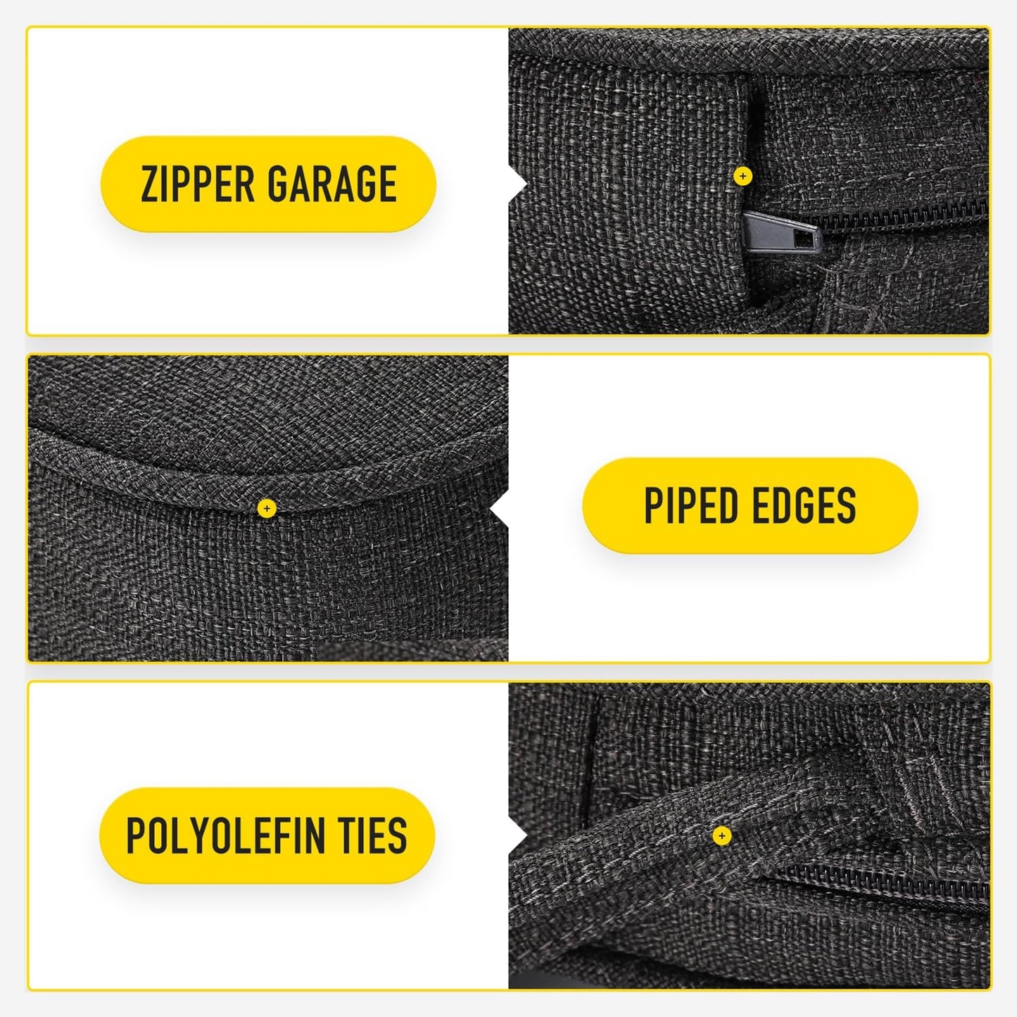 SUNROX Gel Memory Foam Chair Cushions, FadeShield Water-, Stain-Resistant Durable Reversible Seat Cushion Pads with Ties for Indoor/Outdoor Kitchen Dining Office, 19"x19", Set of 4, Midnight