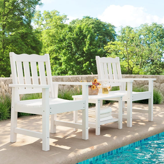 All-Weather Patio Chairs Set of 2, HIPS Outdoor Chairs with 400 lbs Weight Capacity, Patio Dining Chairs for Backyard, Deck, Garden and Porch, White