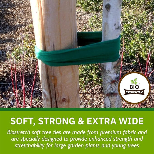 Extra Wide Soft Tree Ties - Strong & Stretchy Support for Large Plants & Young Trees - Cut-to-Length Green Garden Tape for Home & Professional Gardening (26 ft / 8M)