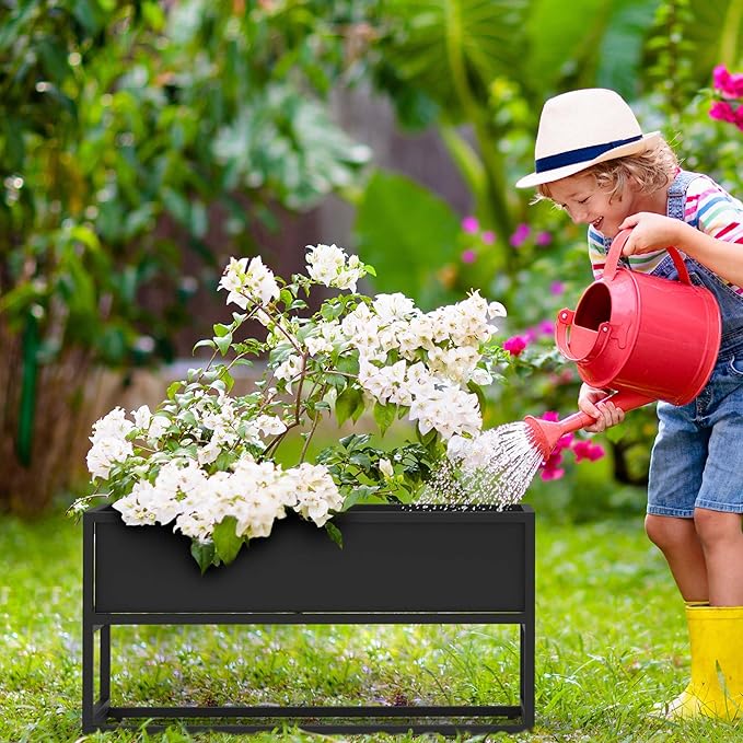 Cocoyard Elevated Planter Box - Durable Raised Garen Bed with Drainage Holes for Tall Plants, Herbs, and Flowers - Indoor or Outdoor Rectangular Planter. Modern Décor (Black, 28.75"L x 14"H - 2 Pack)