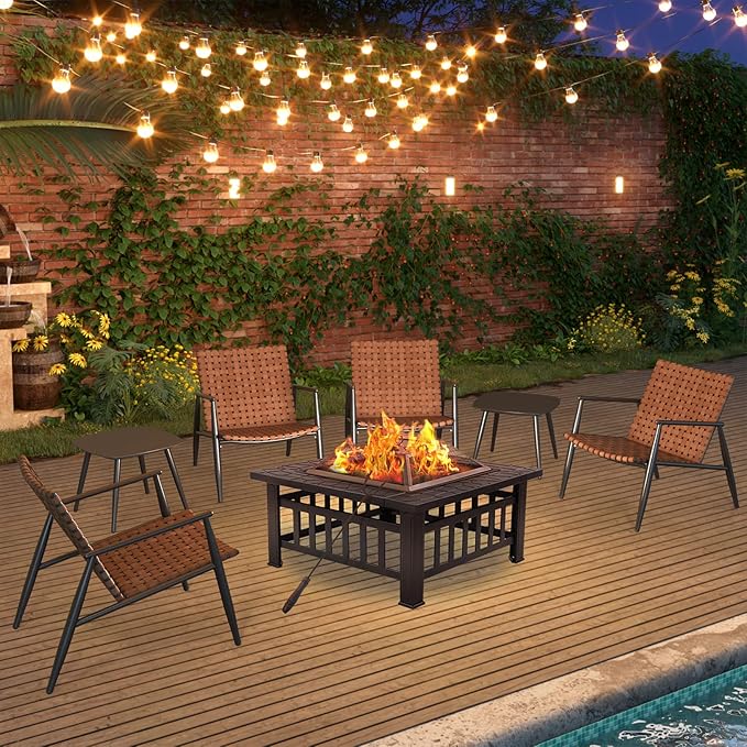 Grand patio Outdoor Bistro Set 3 Pieces Leather-Look Wicker Patio Chairs Set Powder Coated Aluminum Frame with Outdoor Chairs Set of 2 and Side Table for Garden Backyard Balcony Brown