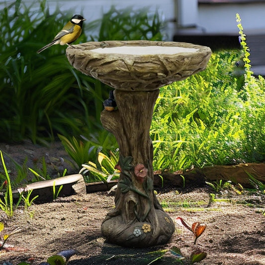 SKYFIRE 25.5” H Concrete Birdbaths for Outdoors -Large Woodland Tree Trunk Yard Statue Decoration,Vintage Birdbath with Bird Figurines Yard Statue for Garden, Patio, Lawn, Backyard