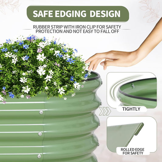 Galvanized Raised Garden Bed Outdoor- Raised Beds for Gardening| Metal Planter Box, Steel Raised Garden Bed Kit with Safety Edging and Gloves for Vegetables, Flower, Herbs (6x2x1.4FT, Green)