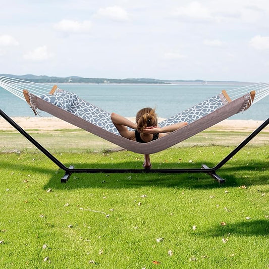 SUNCREAT Hammocks for Outside with Stand, Freestanding Hammock with Frame, 450 lbs Capacity, Grey Pattern