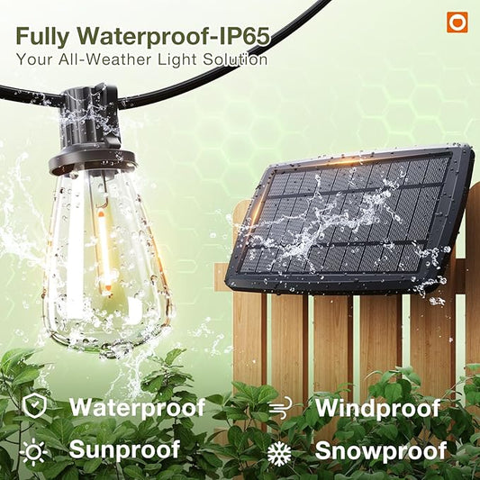 addlon 102(96+6) FT Solar String Lights Waterproof,Patio Light Solar Powered with Remote & USB Port 3 Modes, 30+2 LED Shatterproof Bulbs Outdoor Lighting for Camping Backyard Garden