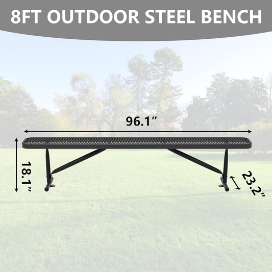 96" L Outdoor Metal Benches, Heavy Duty Garden Park Bench for Outside, Porch Chair Sports Backless Commercial Benches Mesh Bench for Shopping Mall, Store, Lawn, Park, Patio, Deck, Garden