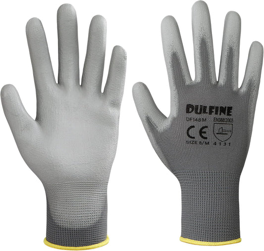 DULFINE Men's Large Grey 60 Pairs Safety Work Gloves with Thin Polyurethane Coating for General Light to Medium Duty Tasks