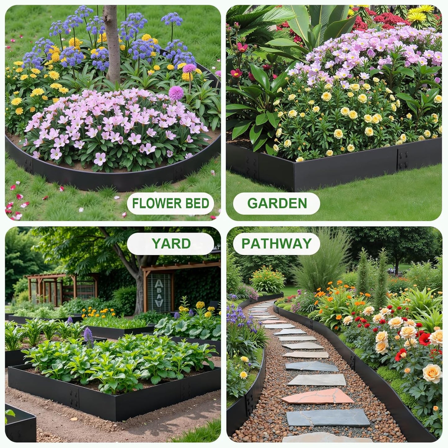 Steel Landscape Edging 6-Pack, 10" H X 40" L Bendable Metal Edging for Landscaping, No-Dig Metal Landscaping Edging for Yard, Lawn Edge, Pathway & Flower Beds (20Ft Total)