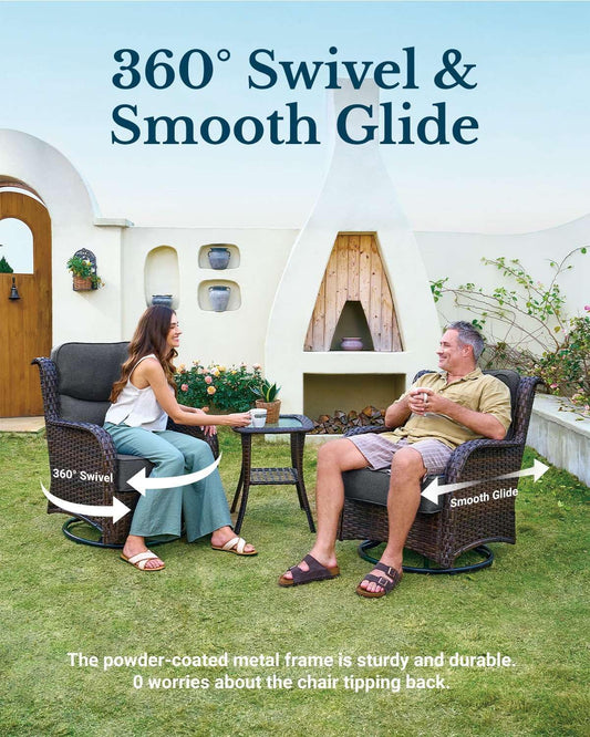 HILLGA Luxury Patio Furniture Set with 6-Inch Thick Cushions, High Back Outdoor Swivel Rocker Chairs and Ottoman, 5-Piece All Weather Conversation Set for Porch Deck Balcony Yard, Dark Grey (V3)