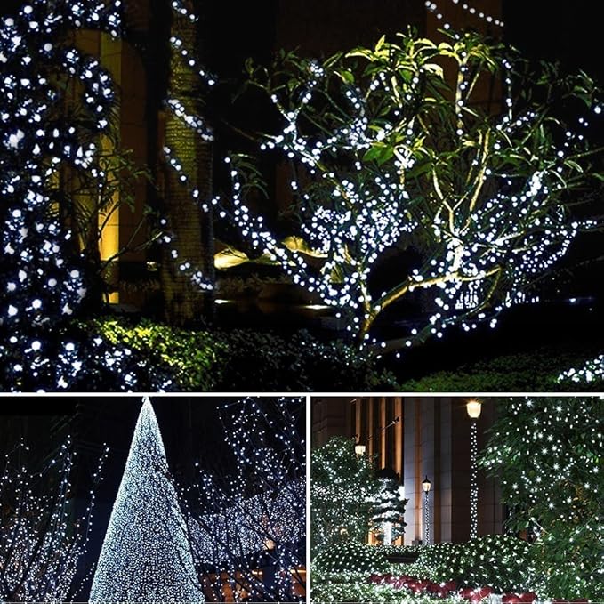 FULLBELL Fairy Lights Outdoor String Lights 33ft 100 LED with Memory Modes Controller, Extendable Christmas Lights Decorations for Wedding, Christmas, Party, Patio, Indoor Outdoor (White2)