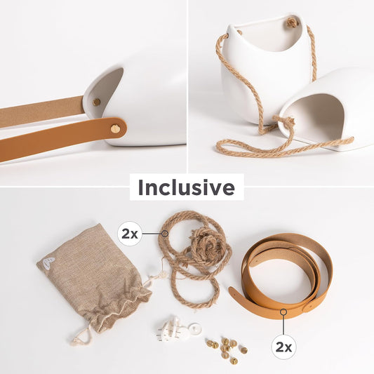 Kazai. Wall Planters -Ellie- | Hanging Ceramic Plant Pots 2 Pieces | Wall Decoration for Indoors, Balcony and Garden | White (Matte)