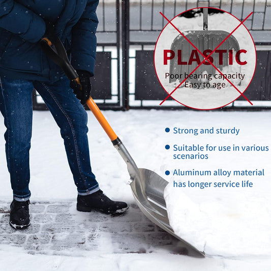 Aluminum Snow Shovel with D Handle Metal Snow Shovel for Driveway 45Inches 3.7 Pounds Transfer Shovel Shovel for Gardening, Orange