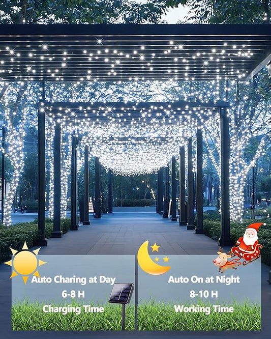 2 Pack Solar Christmas Lights Outdoor, 400 LED 144FT Extra-Long Solar String Lights Waterproof with Green Wire 8 Lighting Modes, Twinkle Light for Xmas Tree Fence Porch Garden Party Decor, Cool White