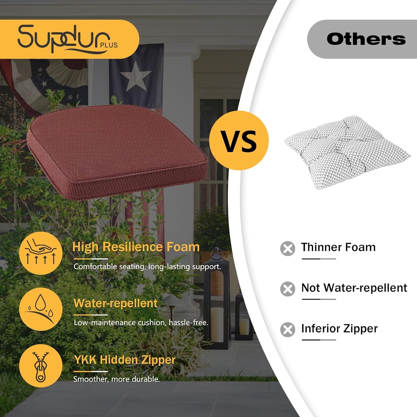 Outdoor Round Corner Seat Cushion, 17"x16"x2", Set of 4, Non Slip Seat Cushion Pads with Removable Cover for Patio Furniture, Garden Yard Lawn, Tan Dotted Red Base