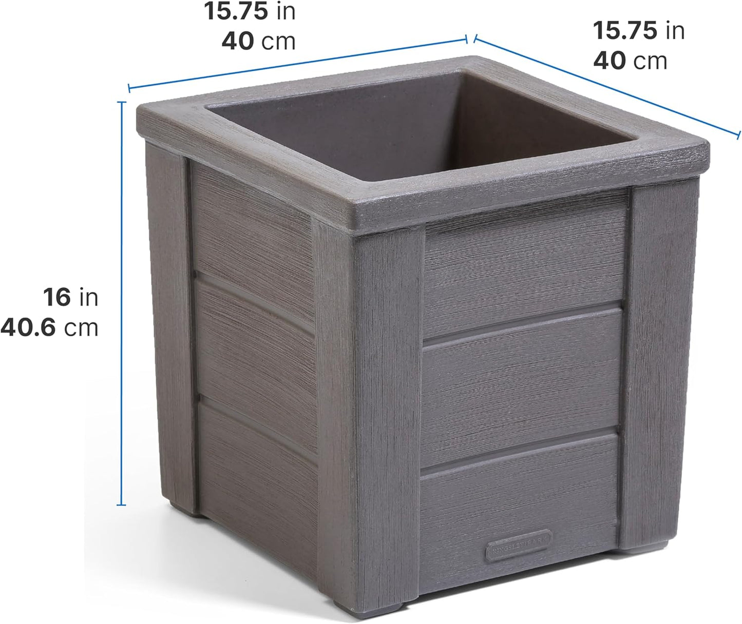Step2 Lakewood Square Planter Box, Outside All-Season All-Weather Gardening Pot for Patio and Front Porch, Dark Cedar, 2-Pack