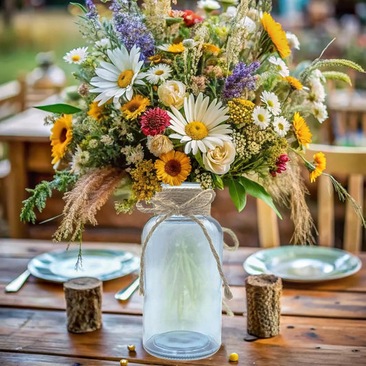 Vintage Glass Flower Vase,6 Pack Blue Farmhouse Glass Centerpiece Vases Mason Jars for Weddings, Parties & Home Decor Bulk (6, Blue)